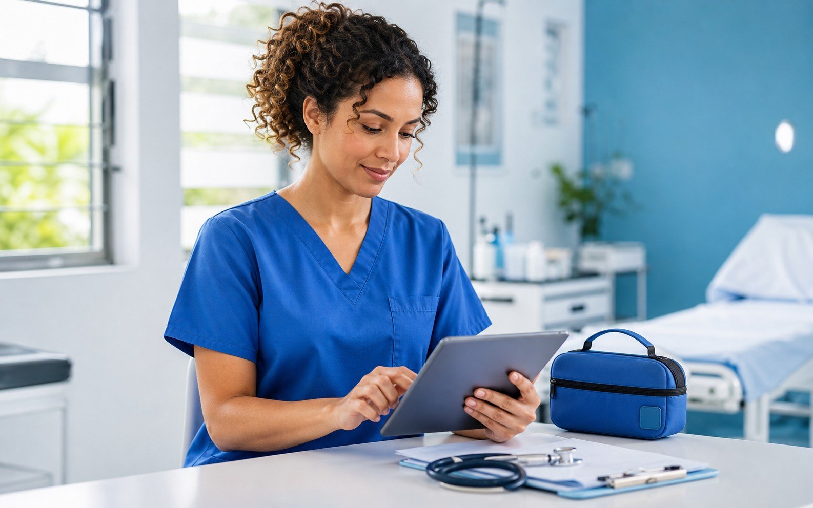 Professionnel de santé préparant un suivi patient
