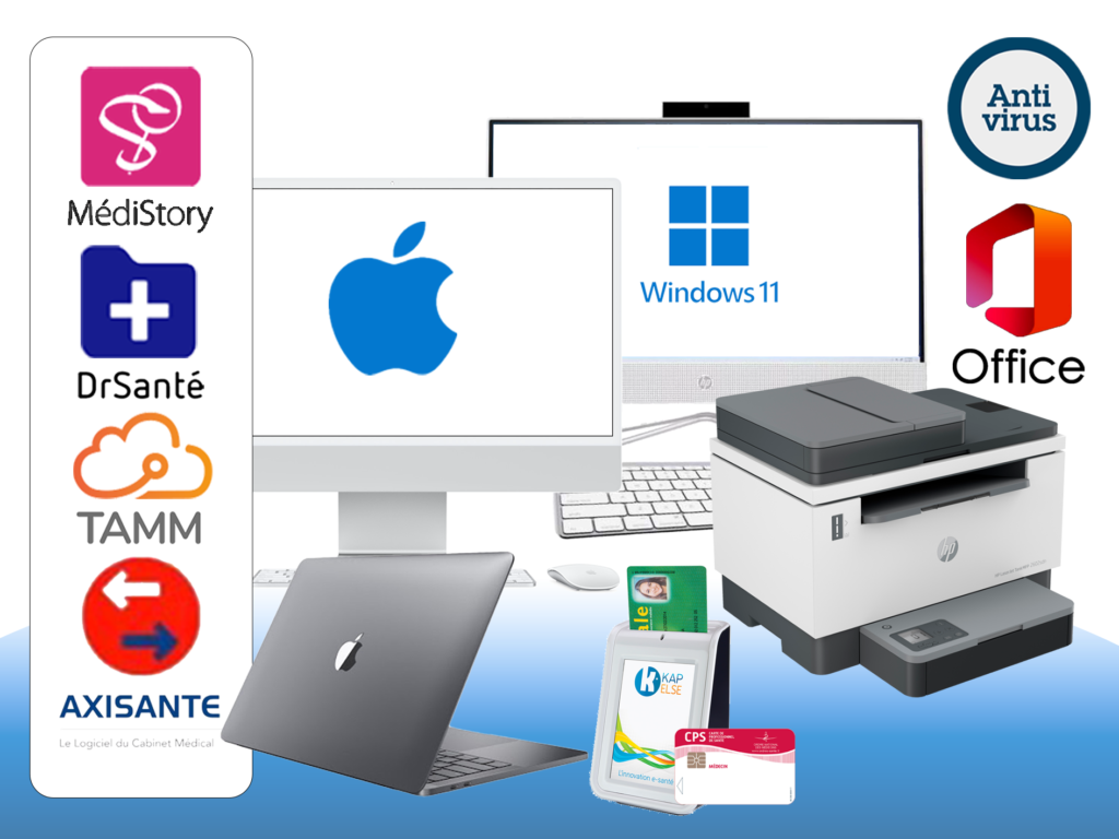 Matériels, logiciels médicaux, Mac, PC, carte Vitale et imprimante ElodiaTech