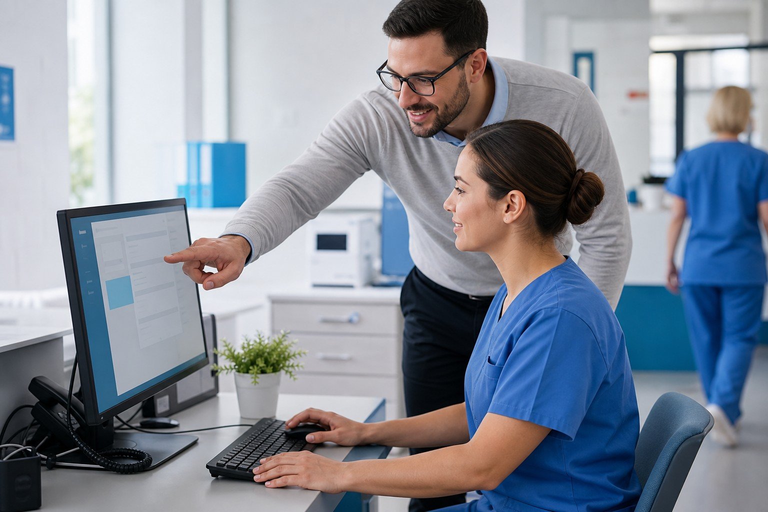 Poste informatique moderne dans un établissement de santé