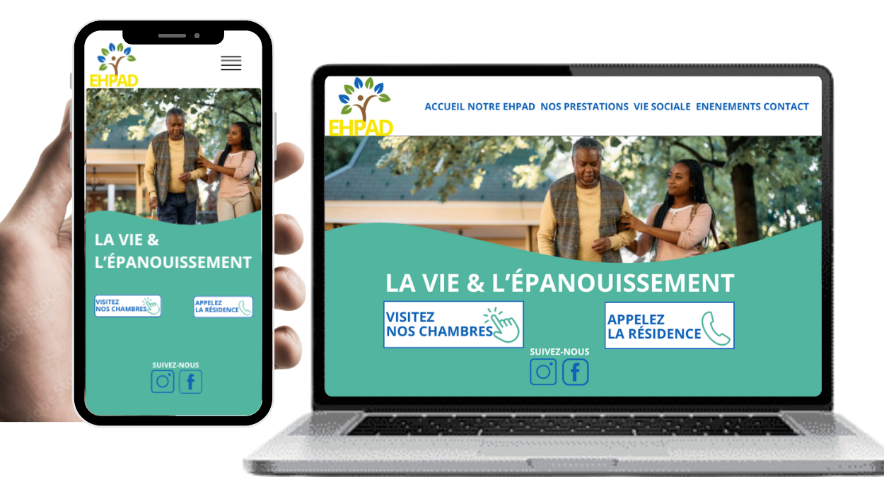 Site web EHPAD sur téléphone et ordinateur
